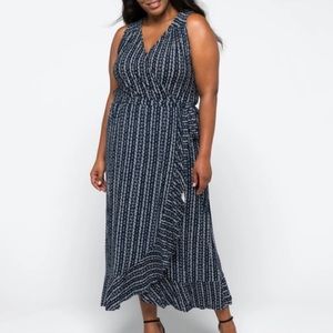 NWT Loveappella Maternity Faux Wrap Ruffle Hem Dress;  Color: Navy;  Size: 1X
